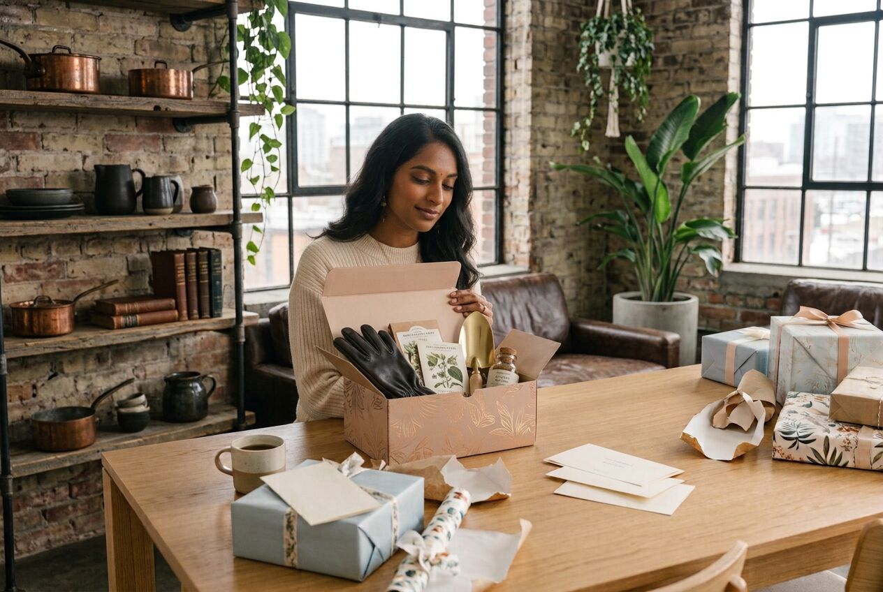 Recipient opening a thoughtful gift before deciding how to handle a duplicate