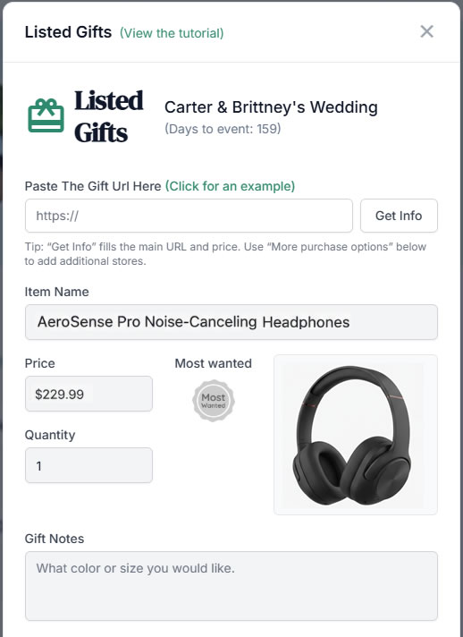 ListedGifts browser extension mockup for one-click adding