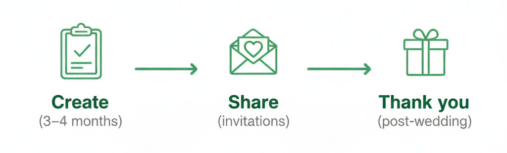 Wedding registry timeline infographic for 2026