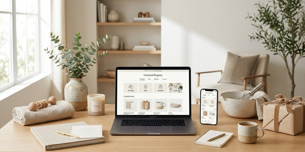 Universal gift registry with gifts from many online stores