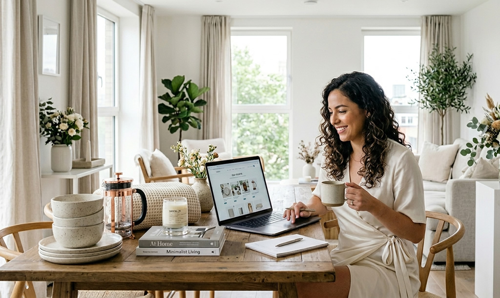 Bride reviewing bridal shower registry ideas on laptop